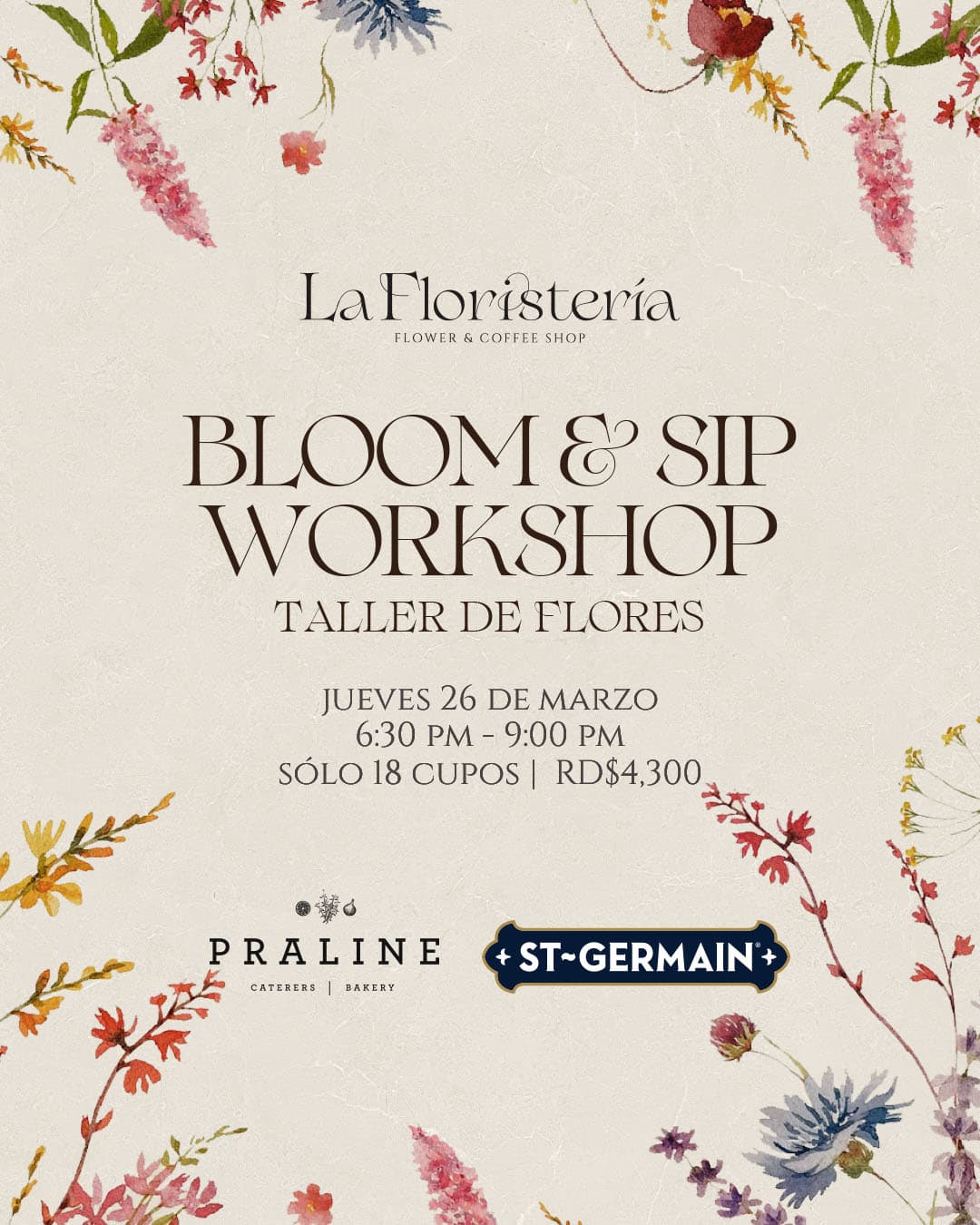 BLOOM & SIP TALLER DE FLORES | Festiva